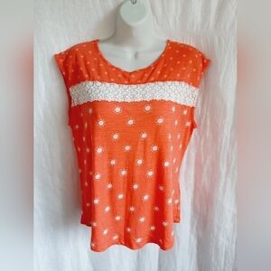 Lauren Conrad coral lace cap sleeve med blouse